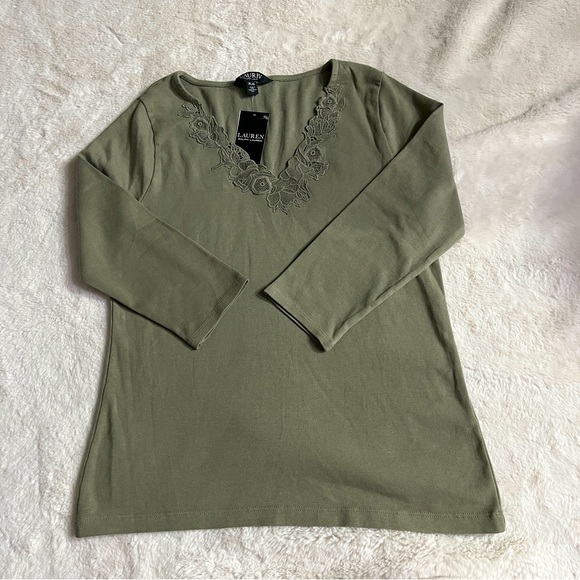 Ralph Lauren Lace-Trim Stretch-Cotton Top Nwt - Picture 2 of 4
